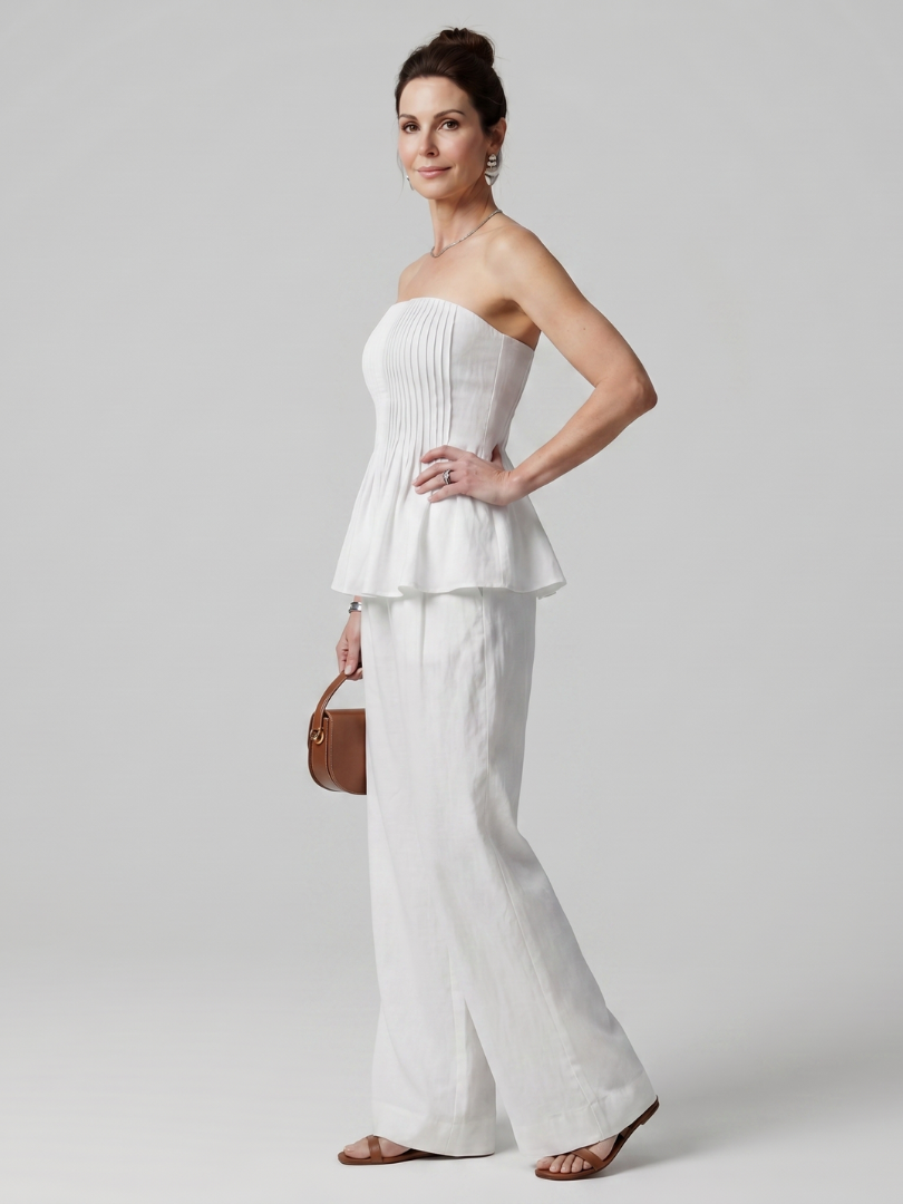 Women's Smocked Top & Wide Leg Pants Set – Strapless Co-ord | The Rila | Huna