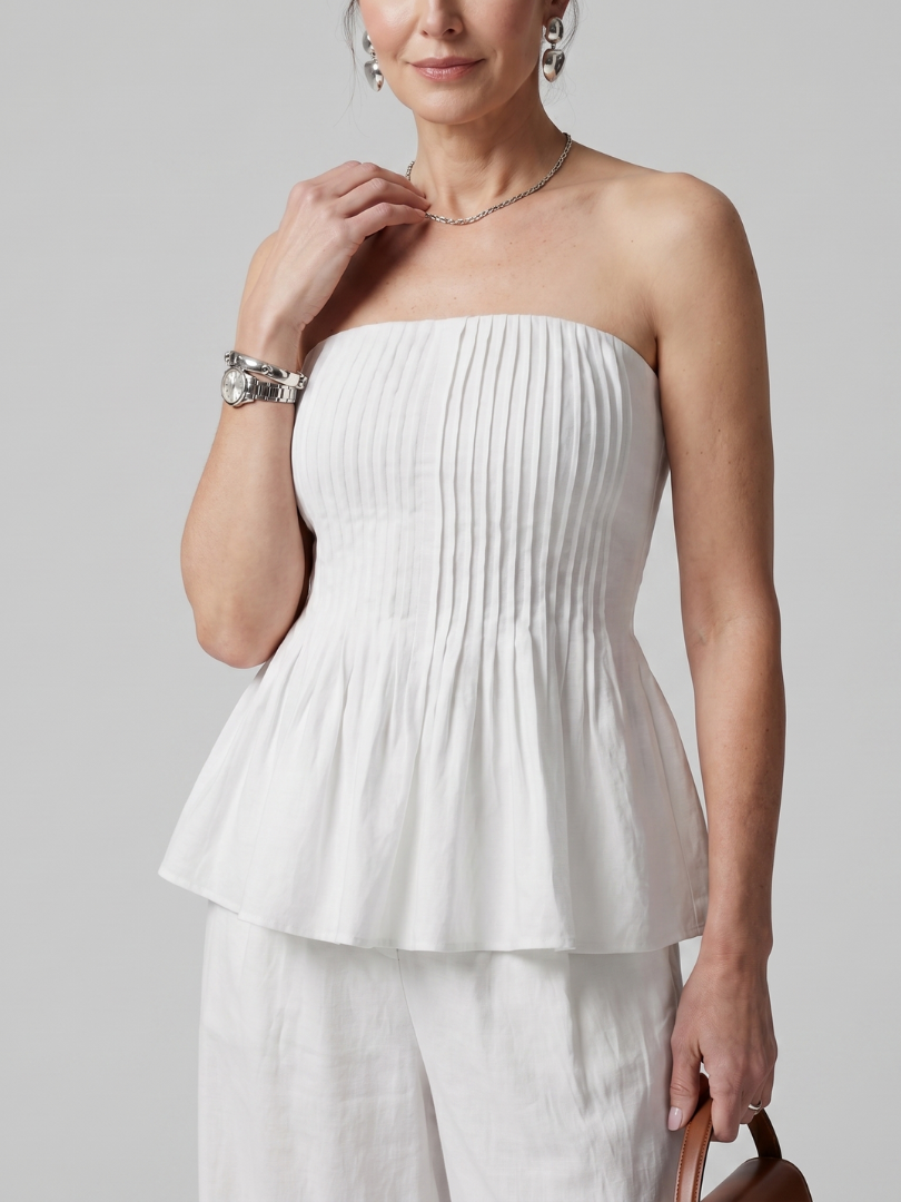 Women's Smocked Top & Wide Leg Pants Set – Strapless Co-ord | The Rila | Huna