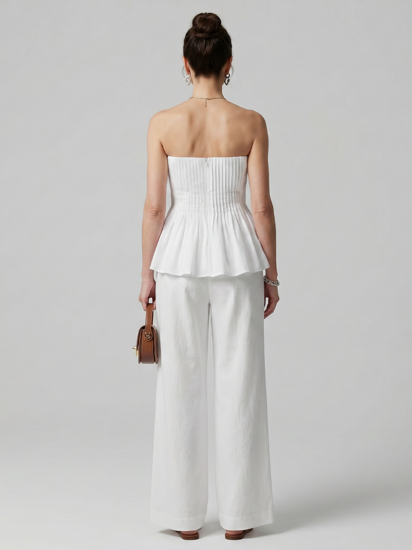 Women's Smocked Top & Wide Leg Pants Set – Strapless Co-ord | The Rila | Huna