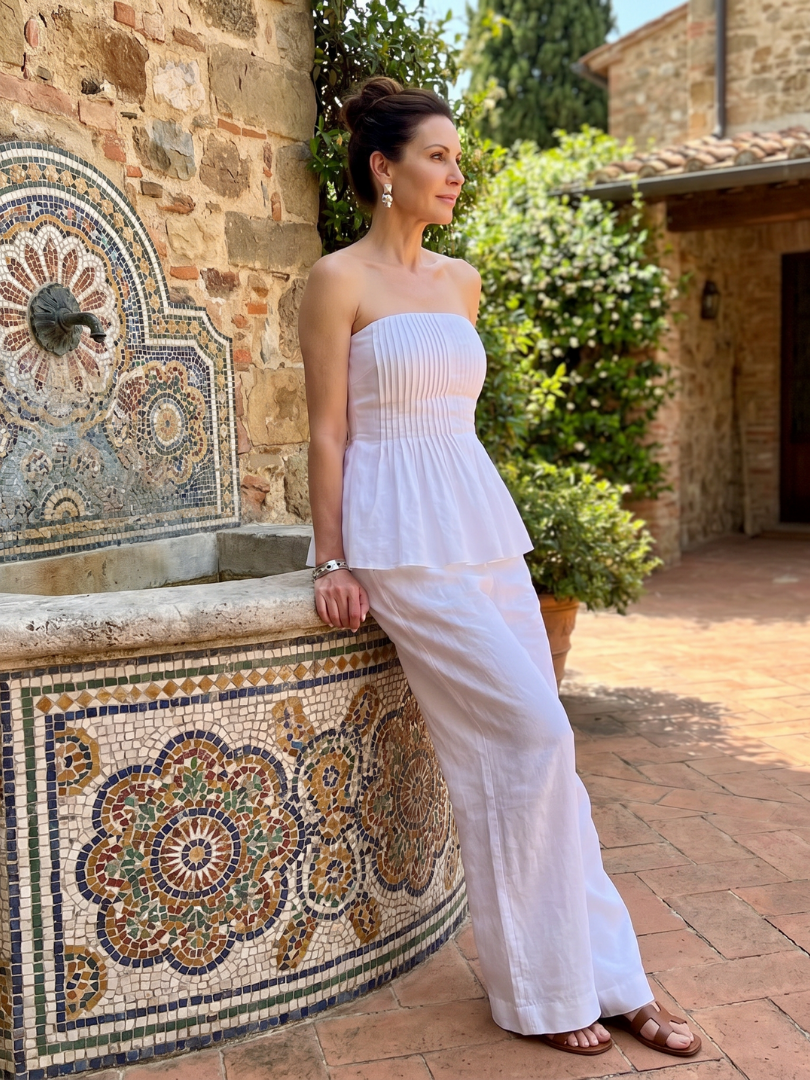 Women's Smocked Top & Wide Leg Pants Set – Strapless Co-ord | The Rila | Huna