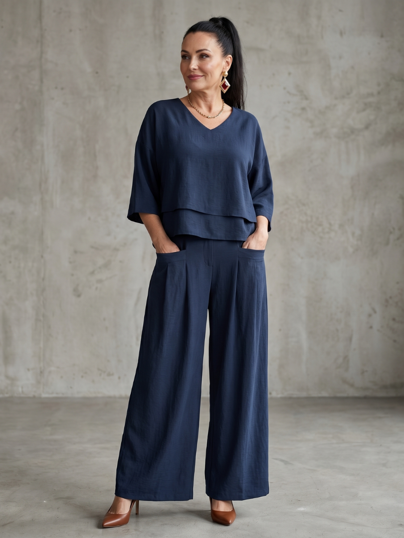 Women's Two Piece Set – Layered Top & Wide Leg Co-ord | The River | Huna