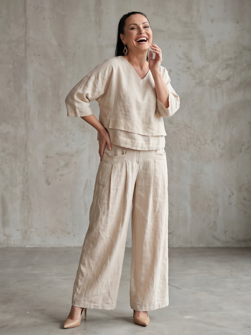 Women's Two Piece Set – Layered Top & Wide Leg Co-ord | The River | Huna