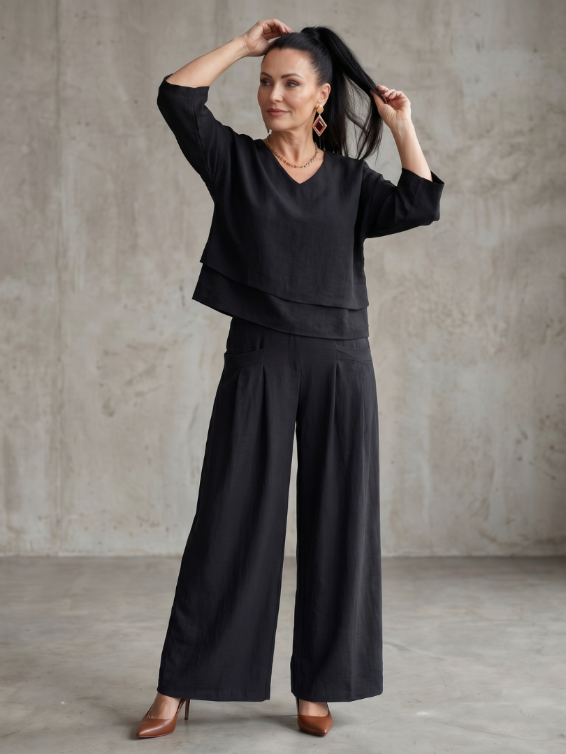 Women's Two Piece Set – Layered Top & Wide Leg Co-ord | The River | Huna