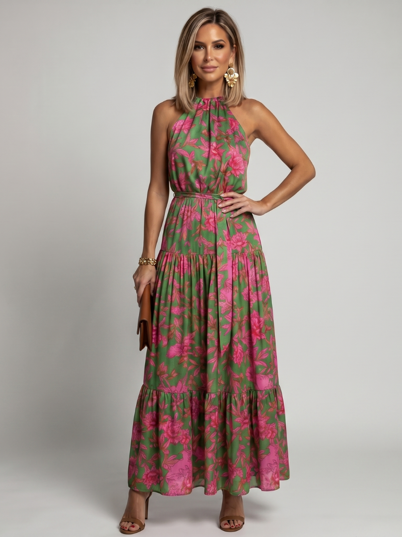 Rowen – Women's Draped Halter Midi Dress | Huna