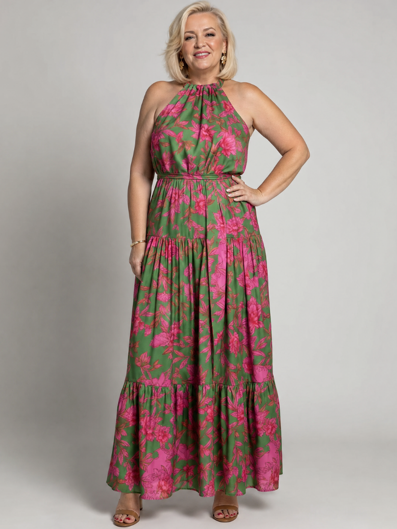 Rowen – Women's Draped Halter Midi Dress | Huna