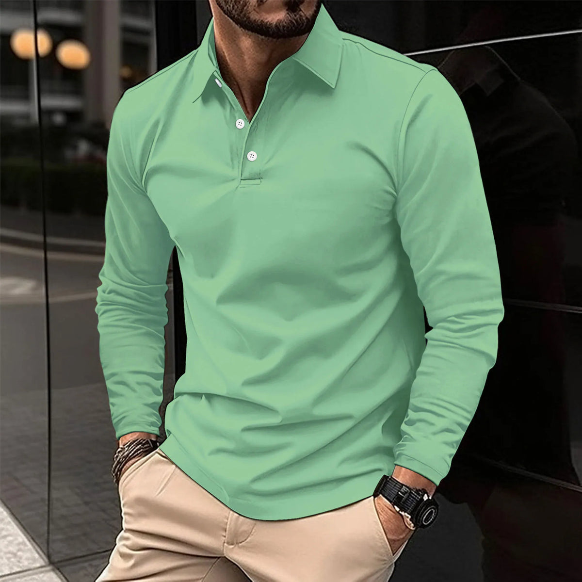 Men's long-sleeve polo shirt – The Luca by Huna – view 8