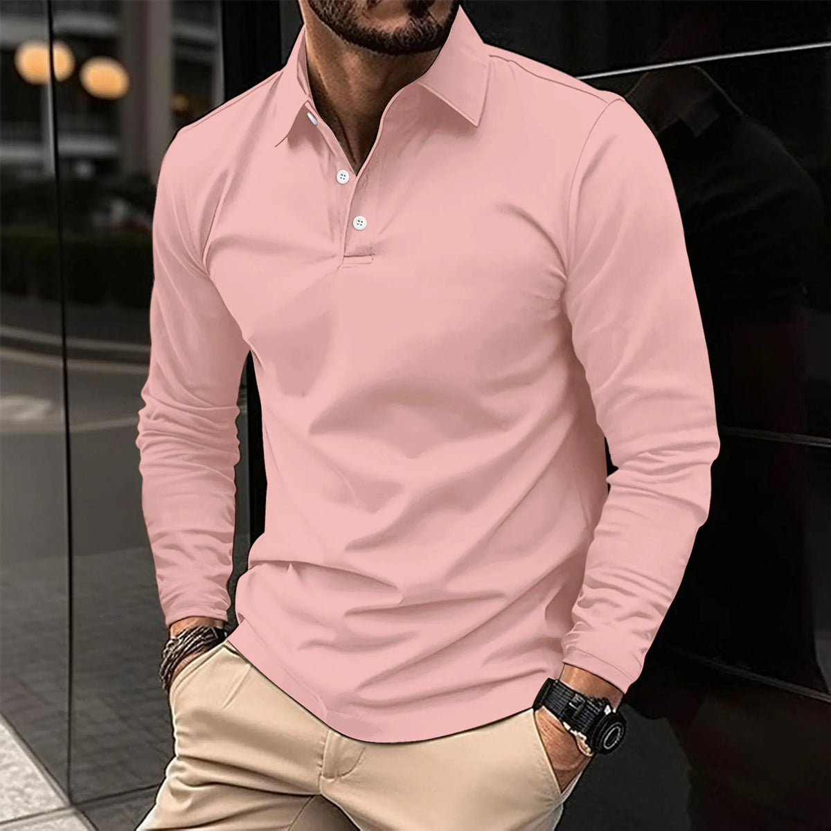 Men's long-sleeve polo shirt – The Luca by Huna – view 3