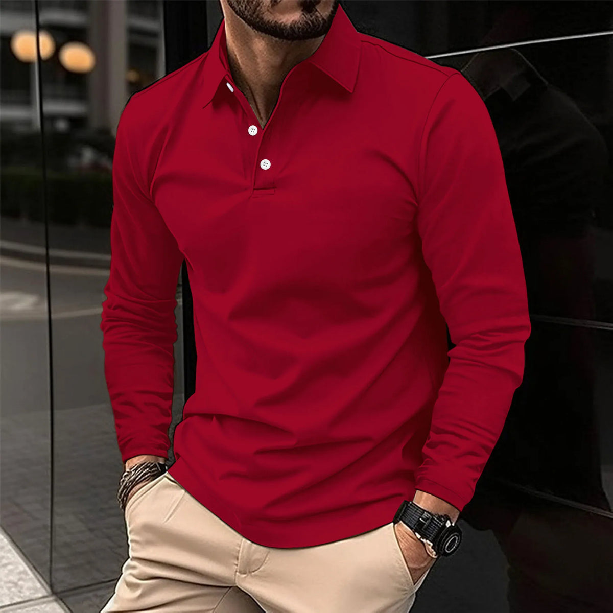 Men's long-sleeve polo shirt – The Luca by Huna – view 6