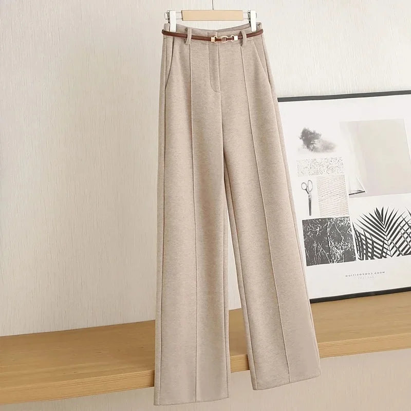 Women's Wool Straight Leg Trousers UK – warm structured drape, view 2