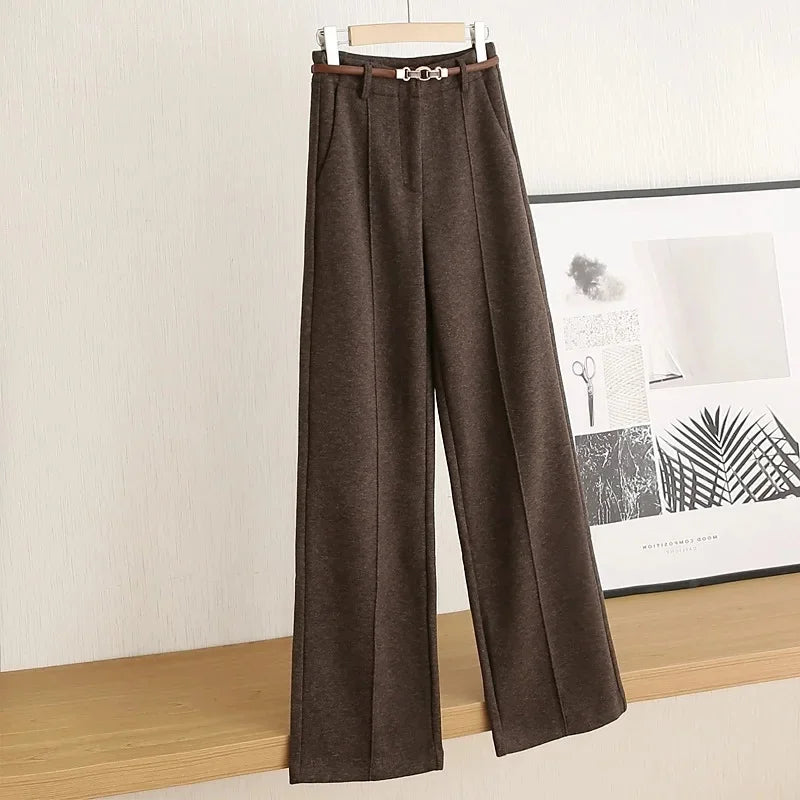 Women's Wool Straight Leg Trousers UK – warm structured drape, view 3