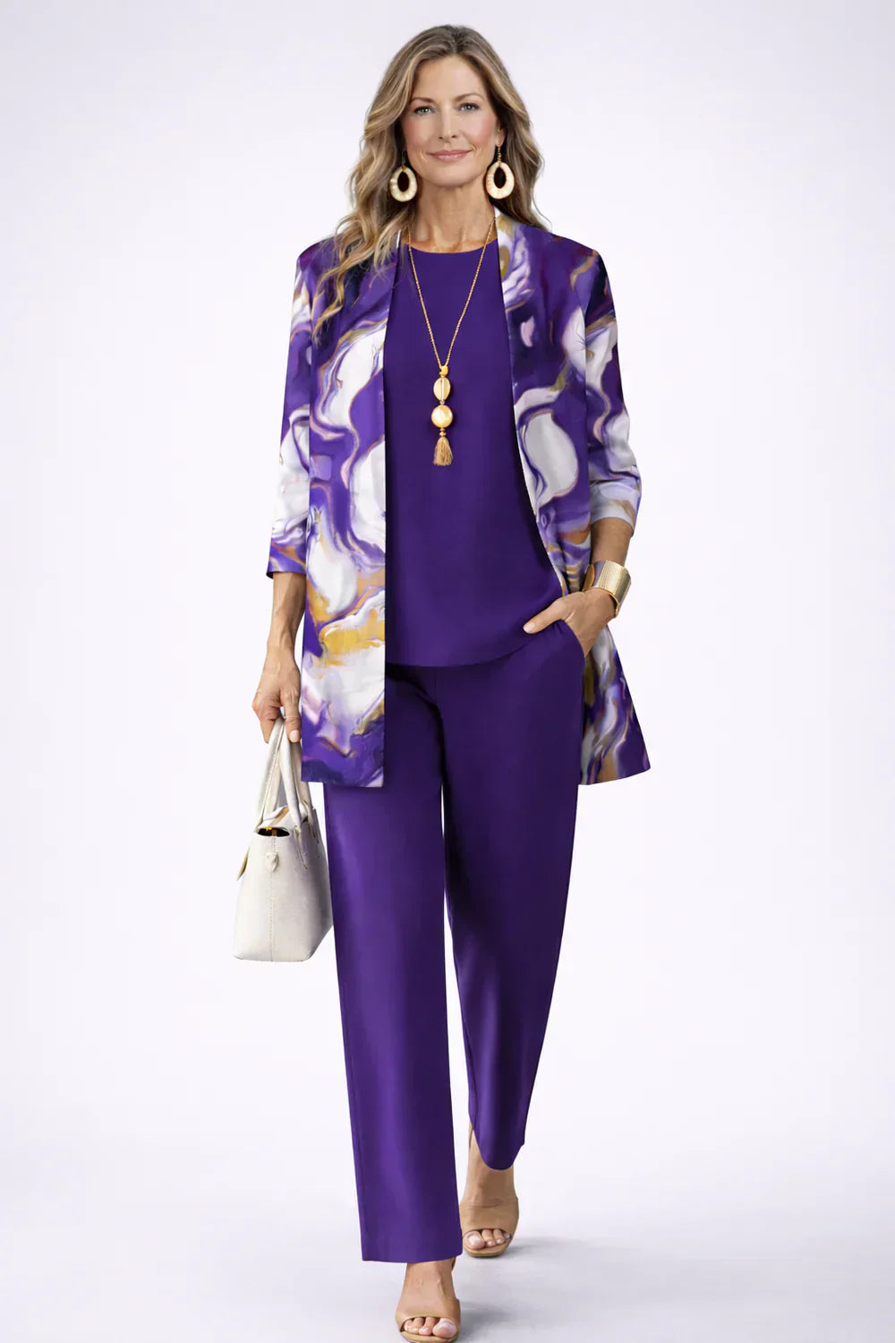 Women's 3 Piece Set UK – Purple & White | The Sara | Huna