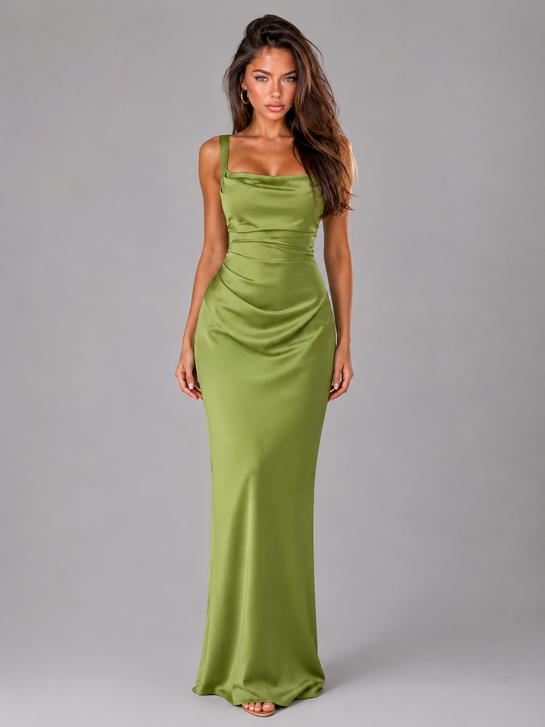 The Ondine – Women's Satin Ruched Evening Maxi Dress | Huna