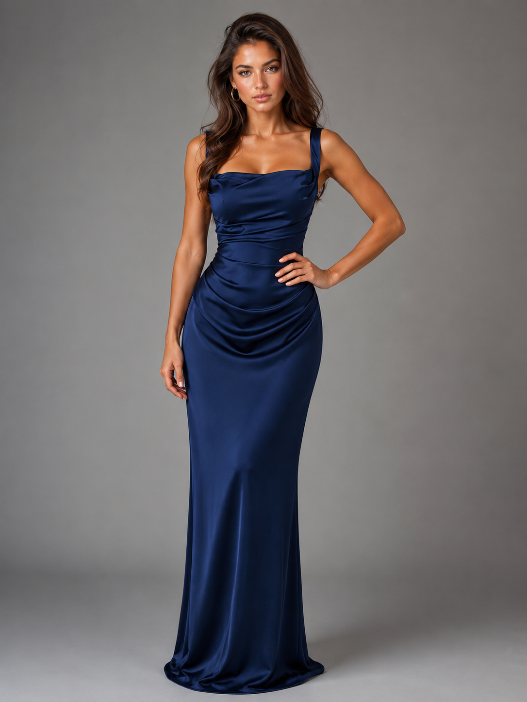 The Ondine – Women's Satin Ruched Evening Maxi Dress | Huna