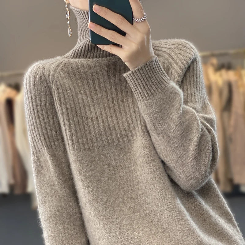 Women's Ribbed Turtleneck Jumper – cashmere blend relaxed fit – product view 3