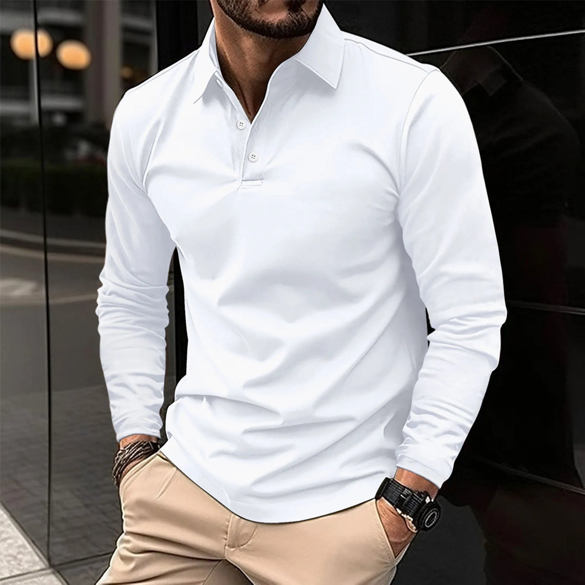Men's long-sleeve polo shirt – The Luca by Huna – view 1