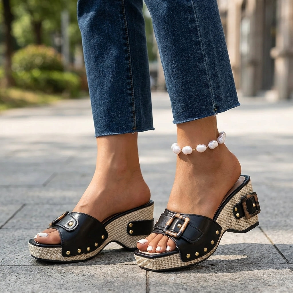 Women's Wedge Sandals – Tortoiseshell Buckle | The Solana | Huna