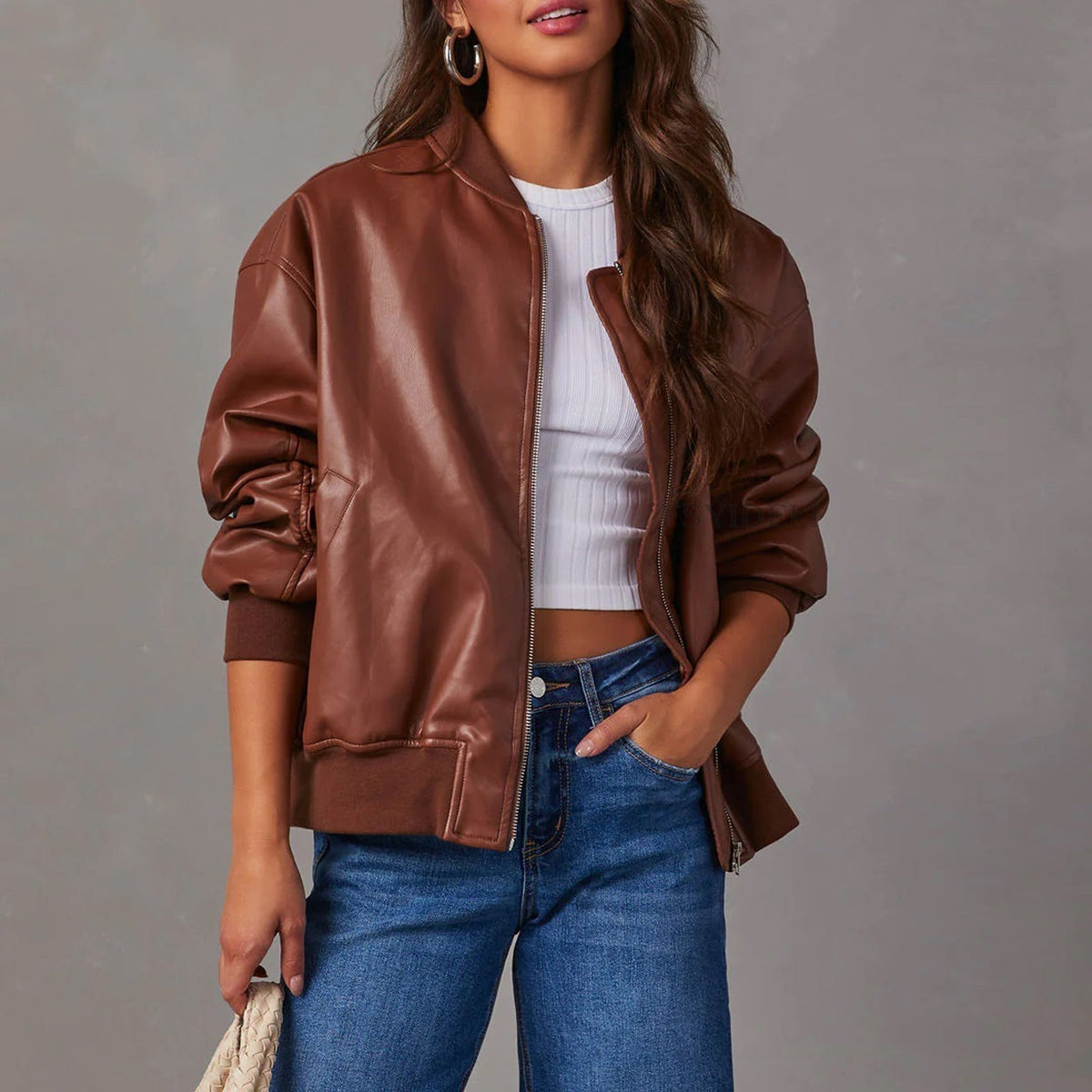 Women's Vegan Leather Bomber UK – relaxed fit, view 1