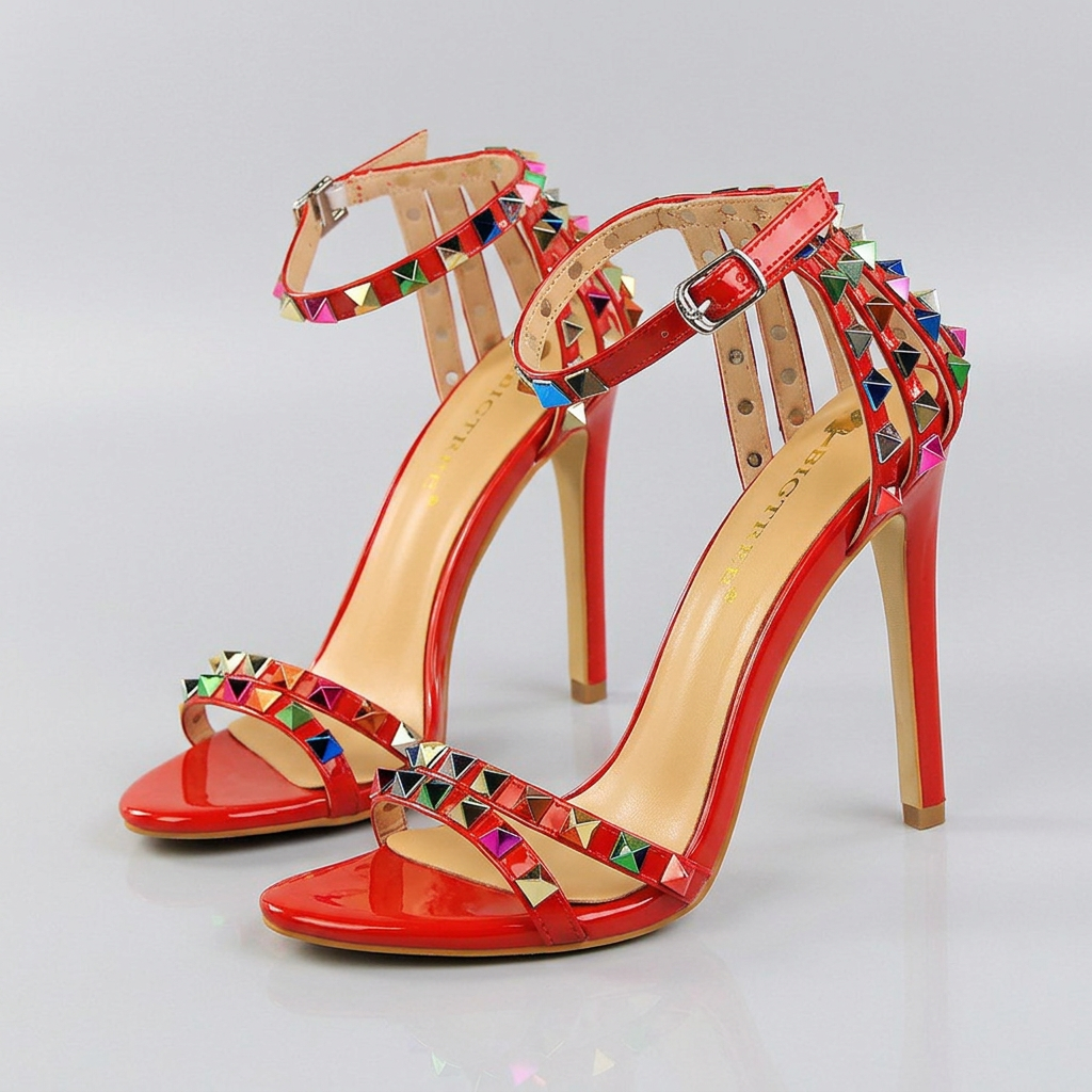 Women's Studded Heels – Patent Rock Glam | The Vera | Huna