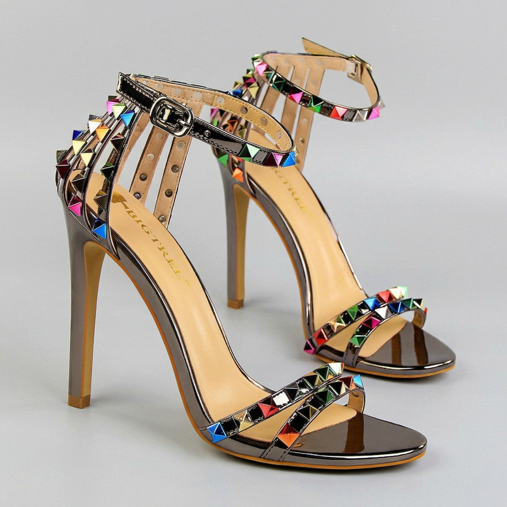 Women's Studded Heels – Patent Rock Glam | The Vera | Huna