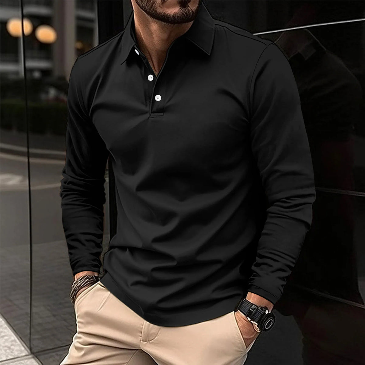 Men's long-sleeve polo shirt – The Luca by Huna – view 4