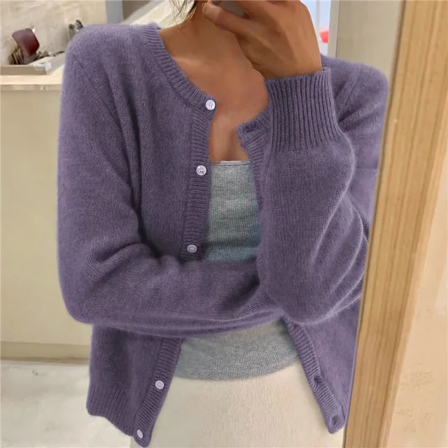 Women's Soft Knit Cardigan UK – Button Front Round Neckline | The Thea | Huna