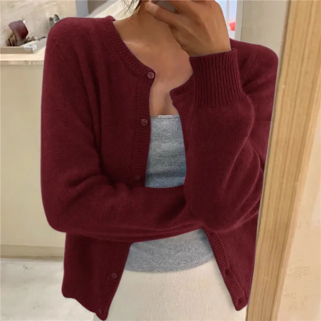 Women's Soft Knit Cardigan UK – Button Front Round Neckline | The Thea | Huna
