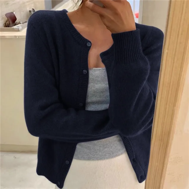 Women's Soft Knit Cardigan UK – Button Front Round Neckline | The Thea | Huna