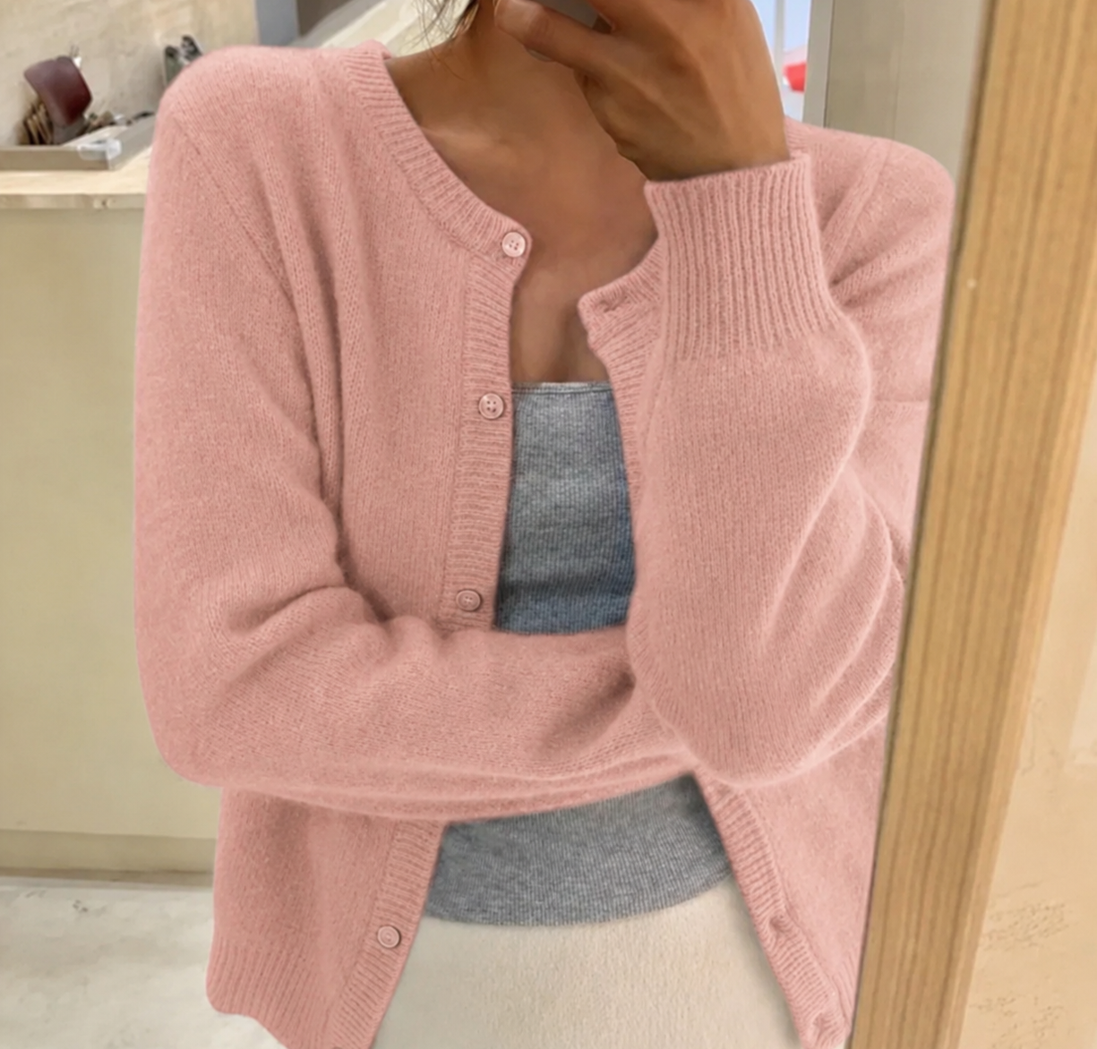 Women's Soft Knit Cardigan UK – Button Front Round Neckline | The Thea | Huna
