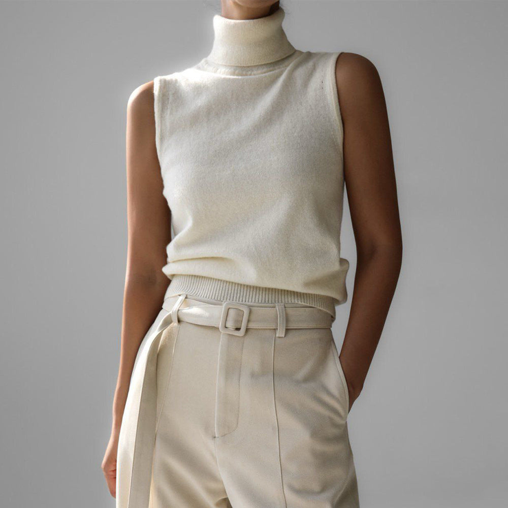 Women's Turtleneck Sleeveless Top UK – Soft Knit Ribbed Hem | The Anouska | Huna