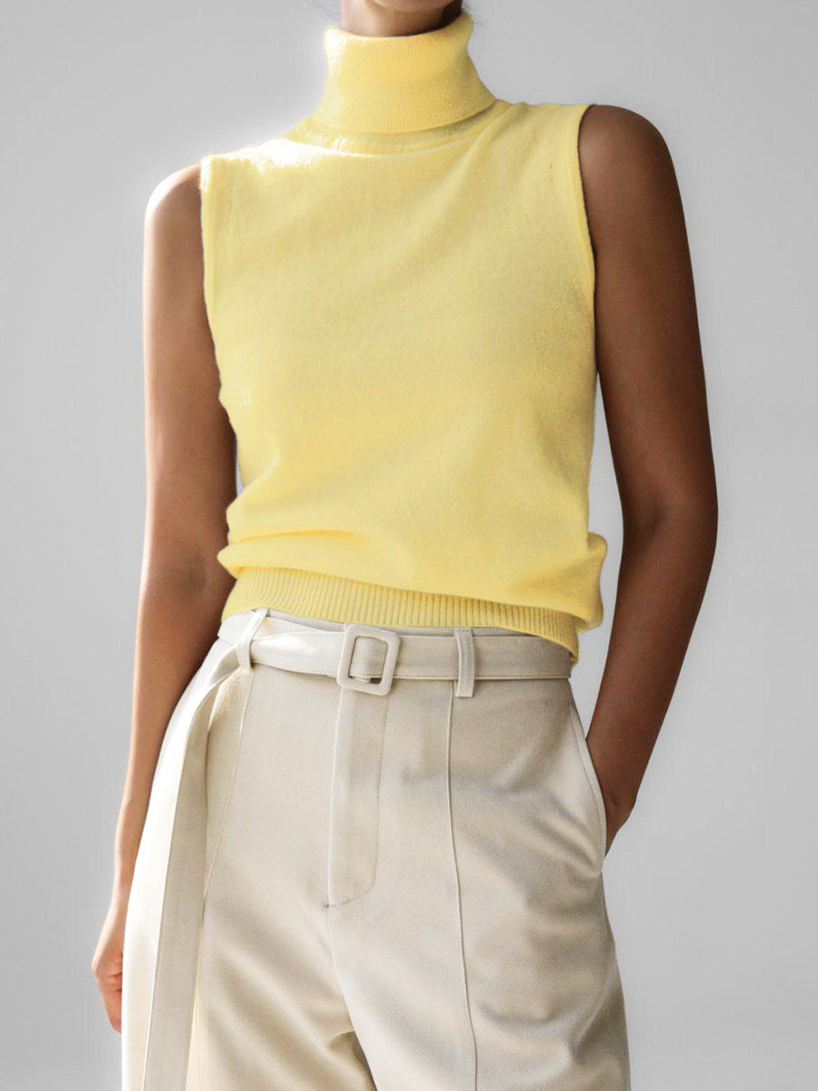 Women's Turtleneck Sleeveless Top UK – Soft Knit Ribbed Hem | The Anouska | Huna