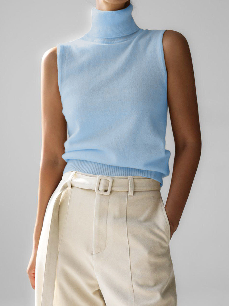 Women's Turtleneck Sleeveless Top UK – Soft Knit Ribbed Hem | The Anouska | Huna
