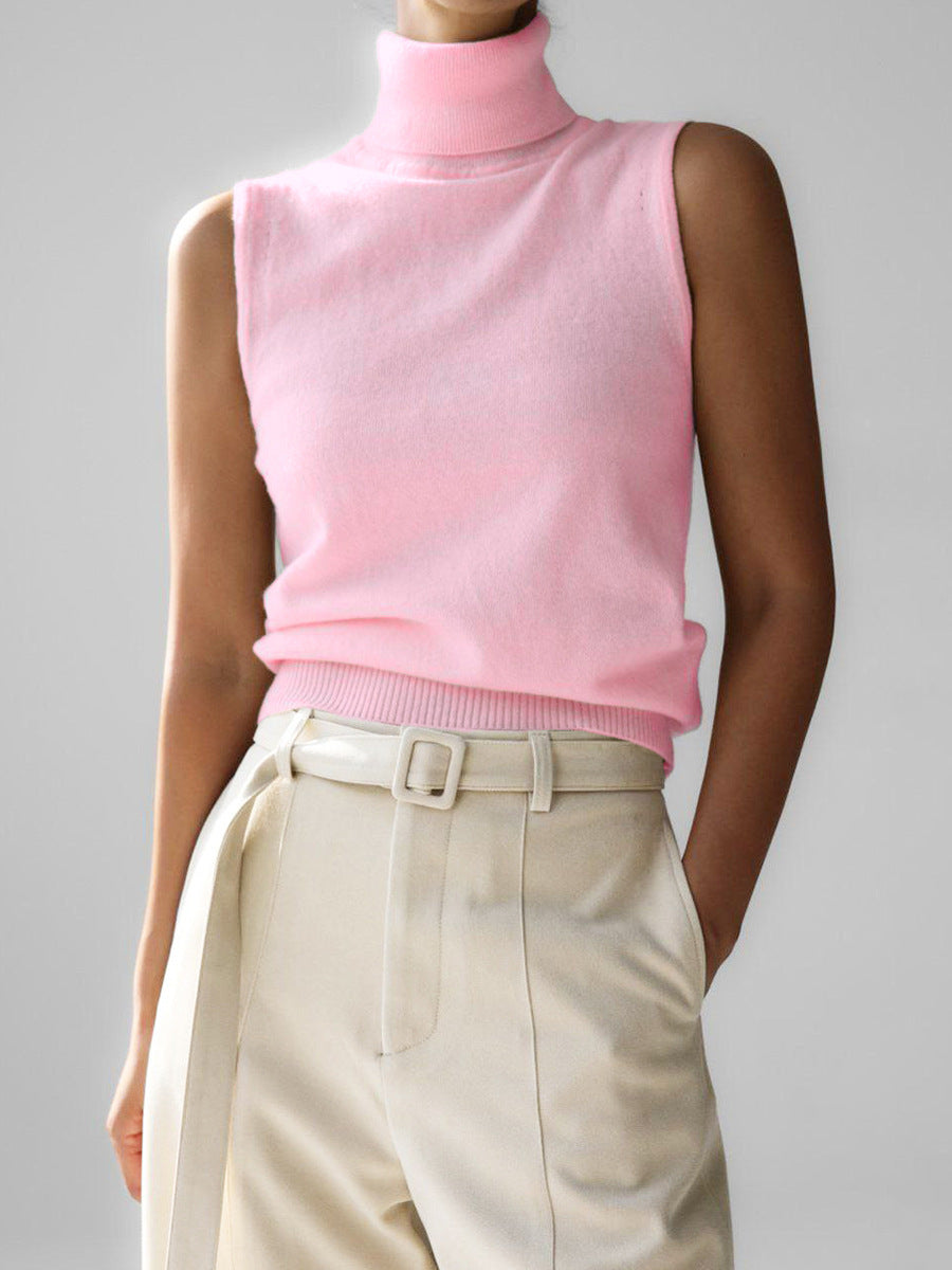 Women's Turtleneck Sleeveless Top UK – Soft Knit Ribbed Hem | The Anouska | Huna