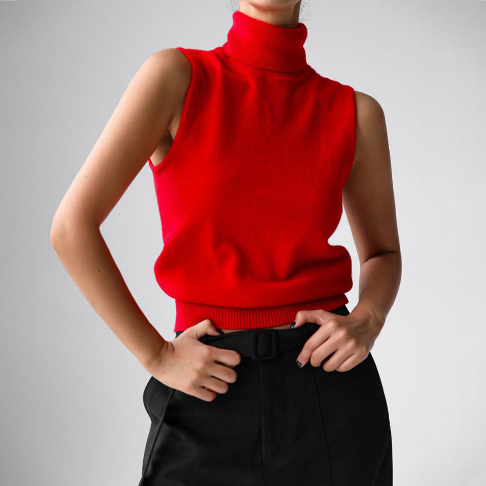 Women's Turtleneck Sleeveless Top UK – Soft Knit Ribbed Hem | The Anouska | Huna