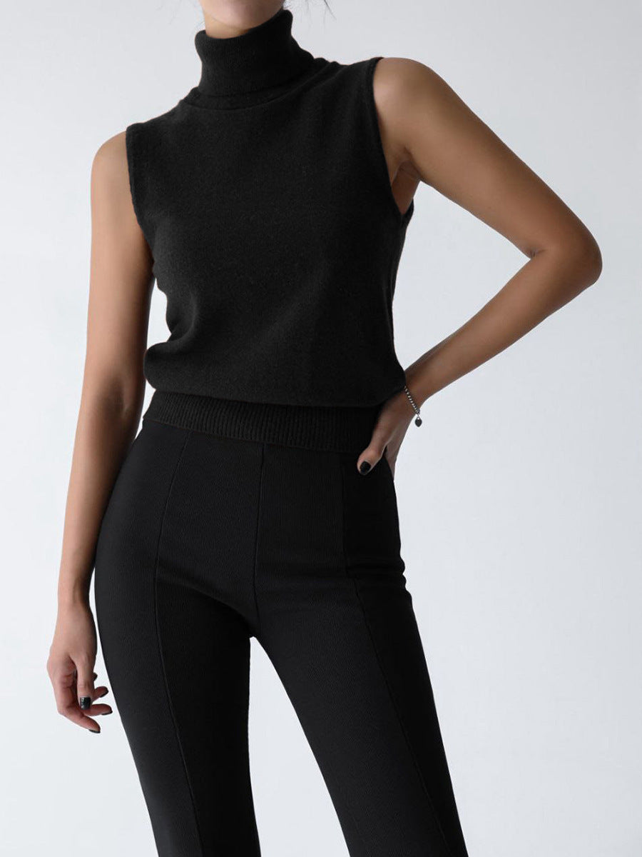 Women's Turtleneck Sleeveless Top UK – Soft Knit Ribbed Hem | The Anouska | Huna