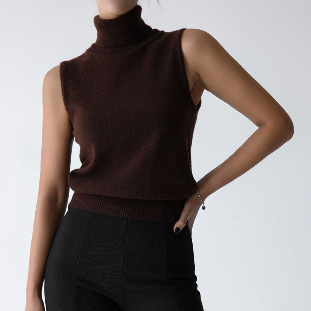 Women's Turtleneck Sleeveless Top UK – Soft Knit Ribbed Hem | The Anouska | Huna