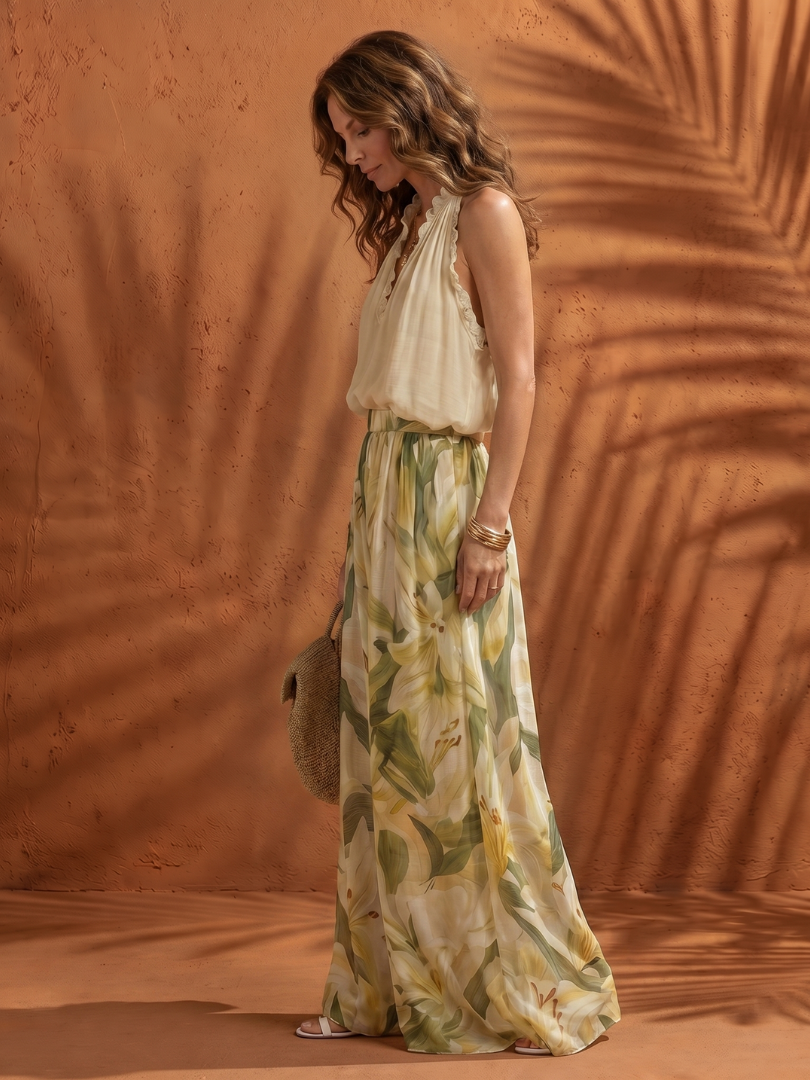 Women's Two Piece Set – Halter Floral Wide Leg Co-ord | The Solange | Huna