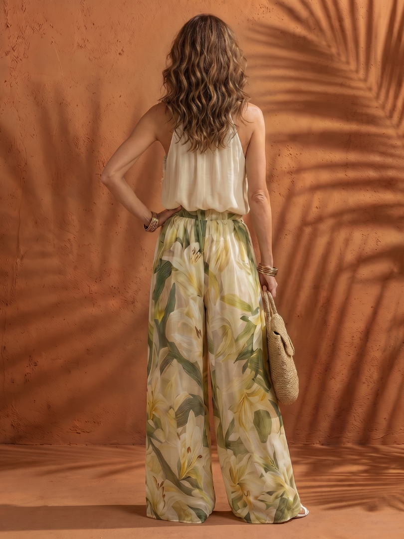 Women's Two Piece Set – Halter Floral Wide Leg Co-ord | The Solange | Huna
