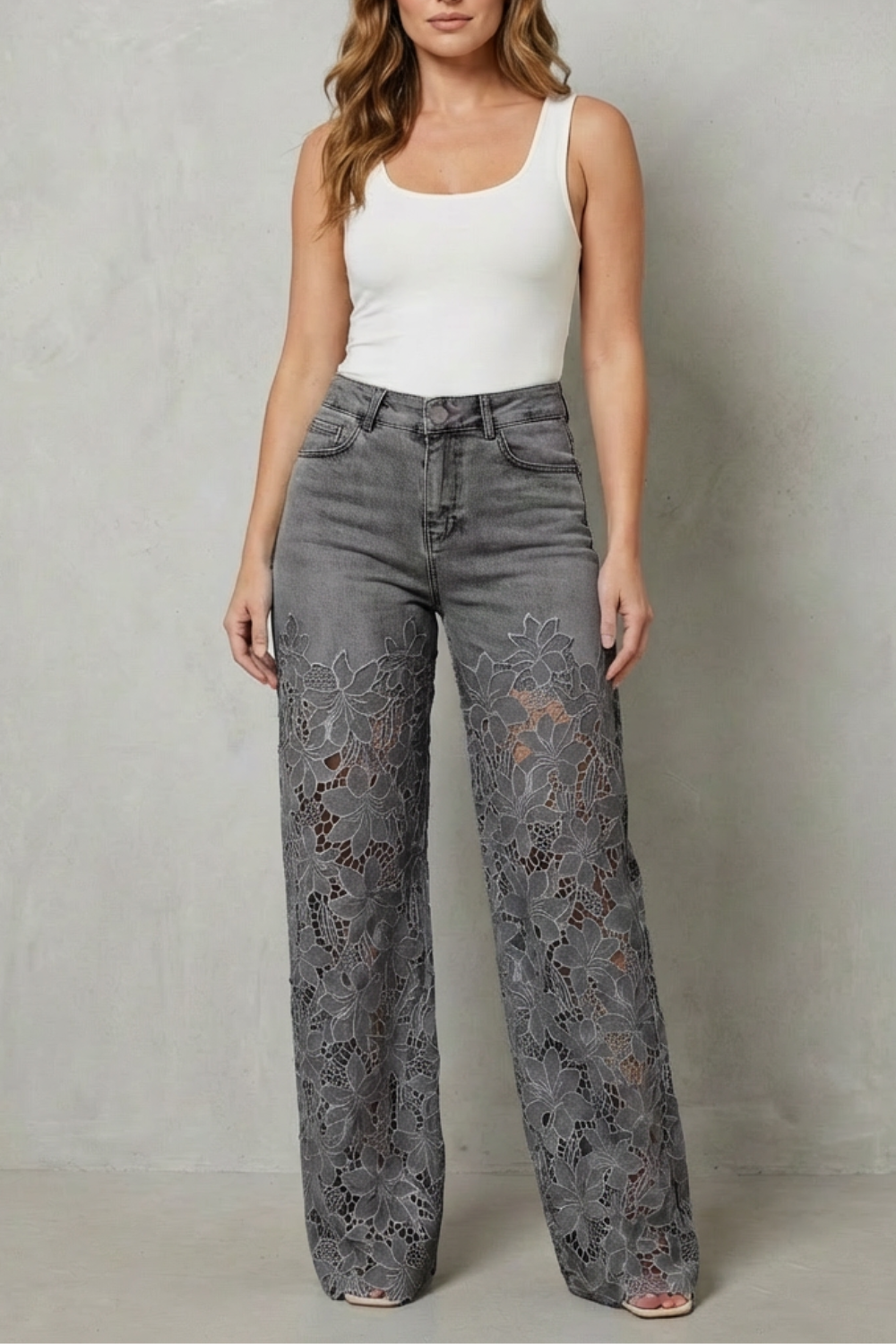 Women's Floral Wide Leg Jeans – The Thessalise, view 7