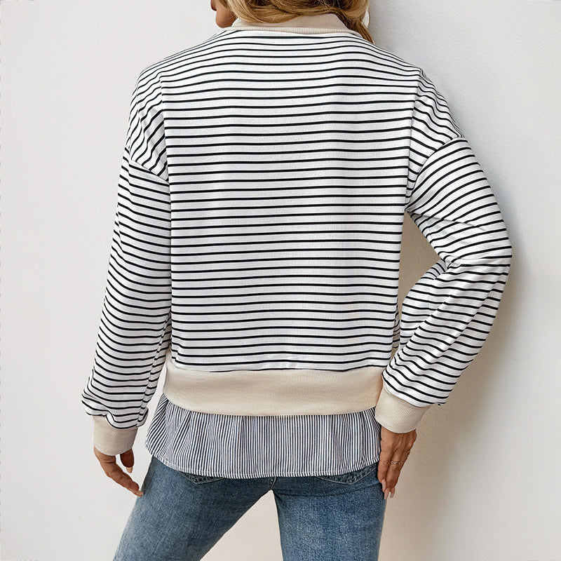 Women's Striped Sweatshirt UK – Mock Neck Ruffle Hem | The Odessa | Huna