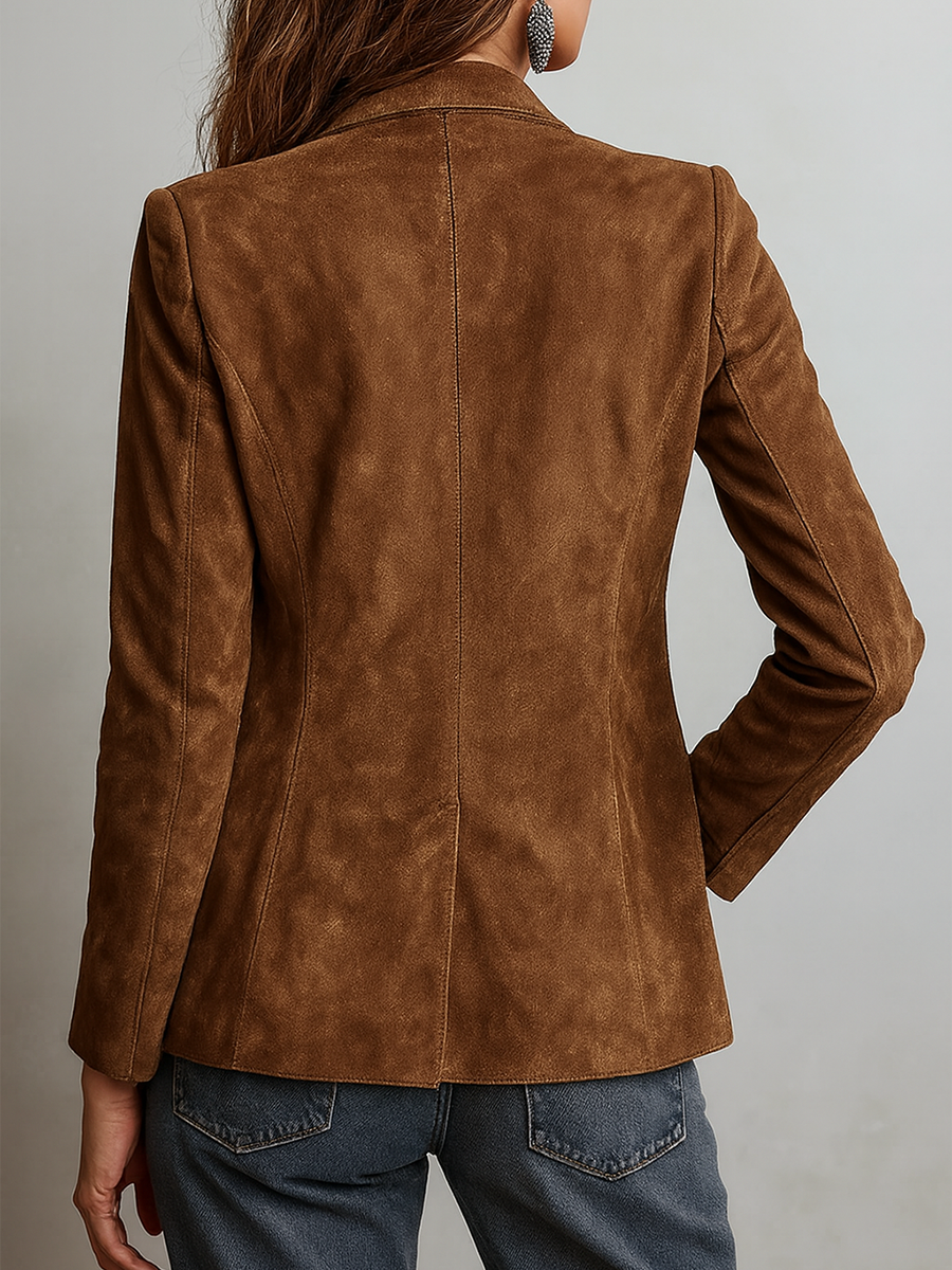 Women's Suede Jacket UK – Retro Contrast Stitch | The Marlow | Huna
