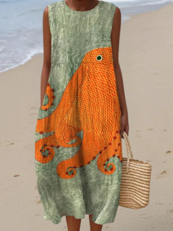 The Tess – Women's Printed Midi Dress | Huna