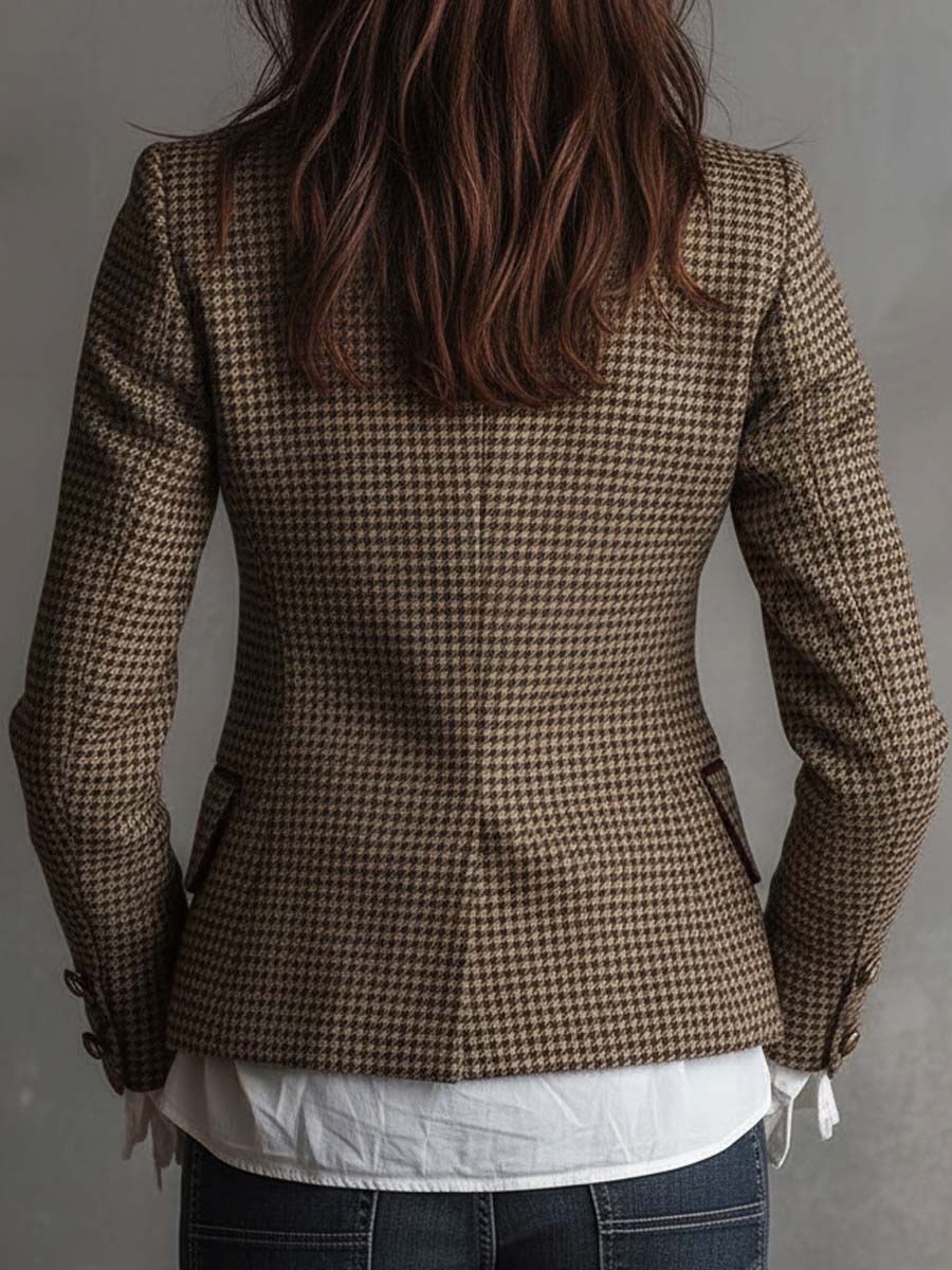 Women's Tweed Blazer UK – Houndstooth Velvet Trim | The Eloise | Huna