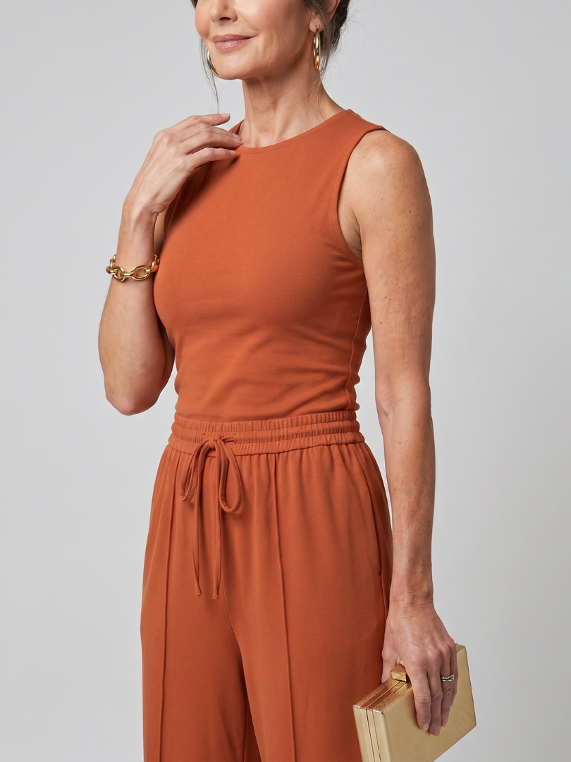 Women's Sleeveless High Neck Top & Wide Leg Pants Set – Co-ord | The Valencia | Huna