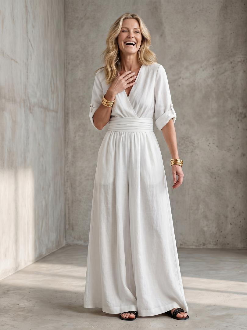 Women's Wide Leg Jumpsuit – Cross Front | The Wanda | Huna