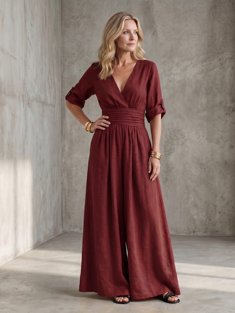 Women's Wide Leg Jumpsuit – Cross Front | The Wanda | Huna