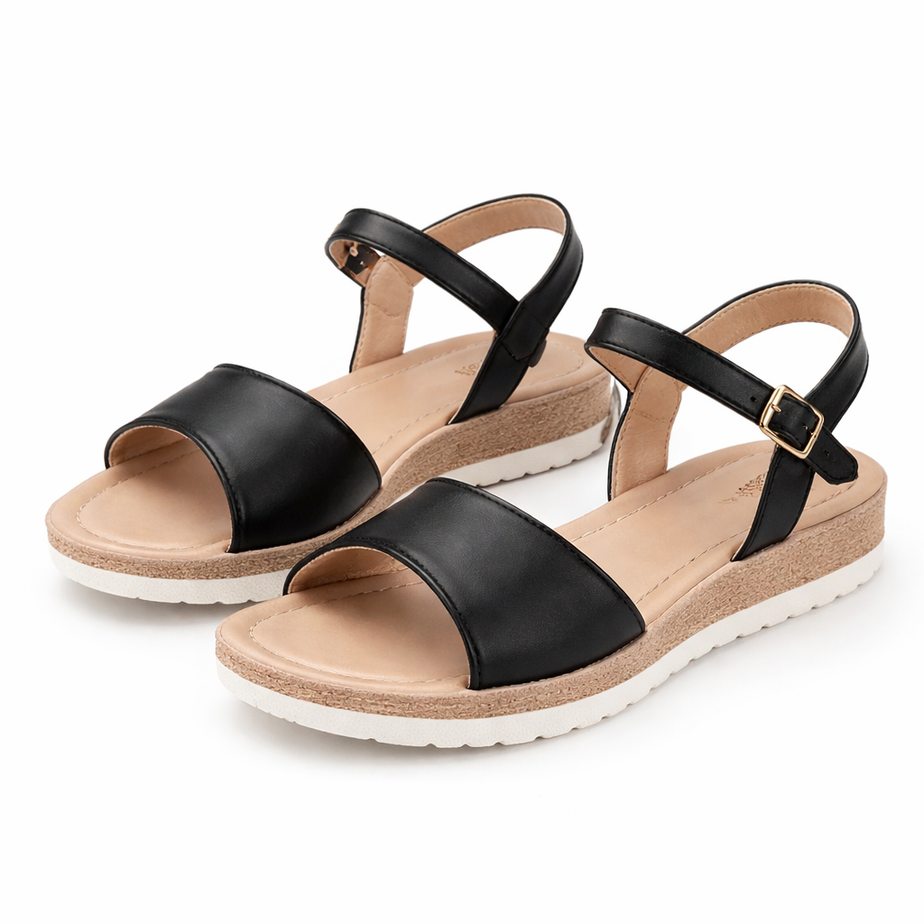Wedge Sandals Beige Synthetic Cushioned Strap for Women