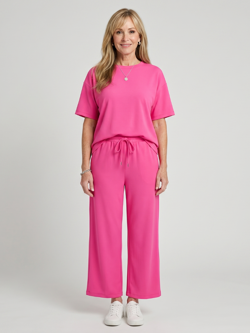 Women's Crew Neck Top & Straight Leg Pants Set – Co-ord | The Wihel | Huna