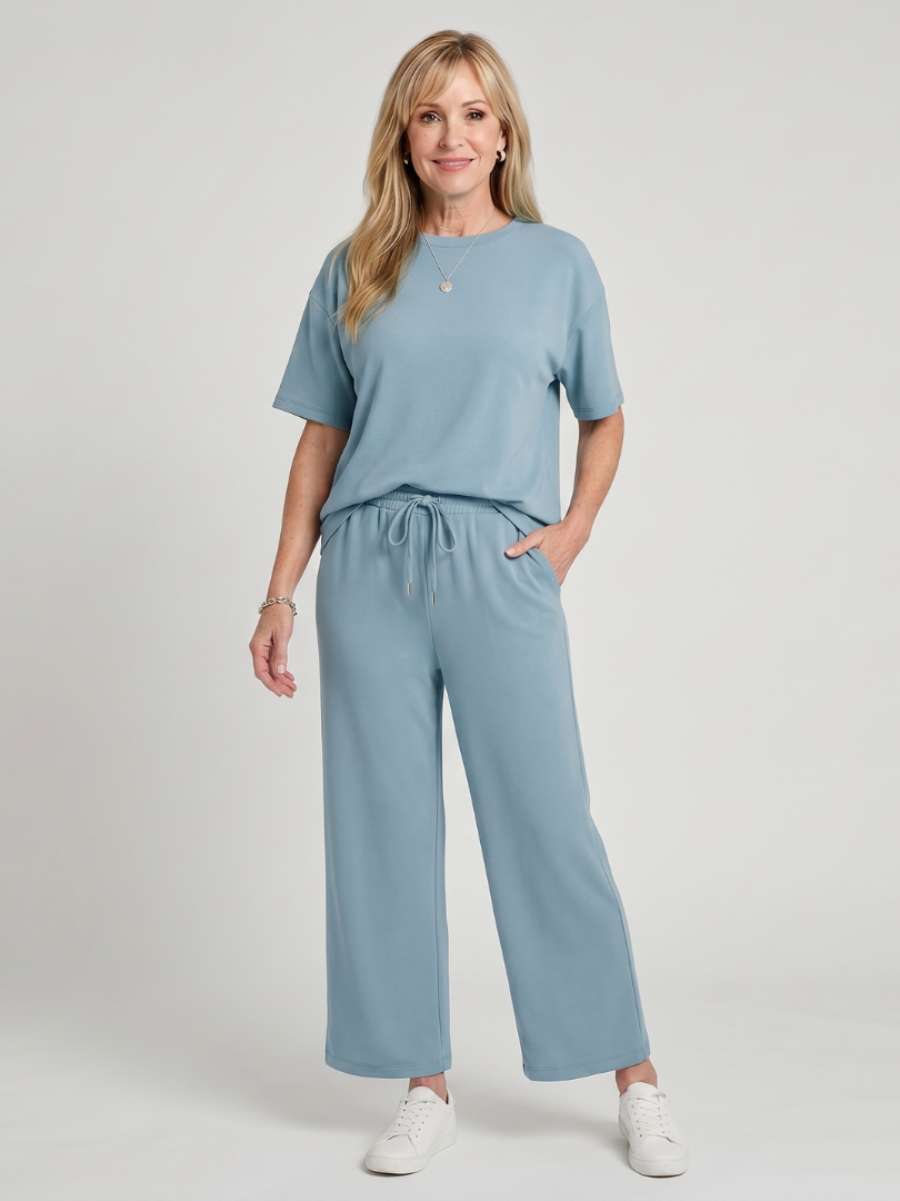 Women's Crew Neck Top & Straight Leg Pants Set – Co-ord | The Wihel | Huna