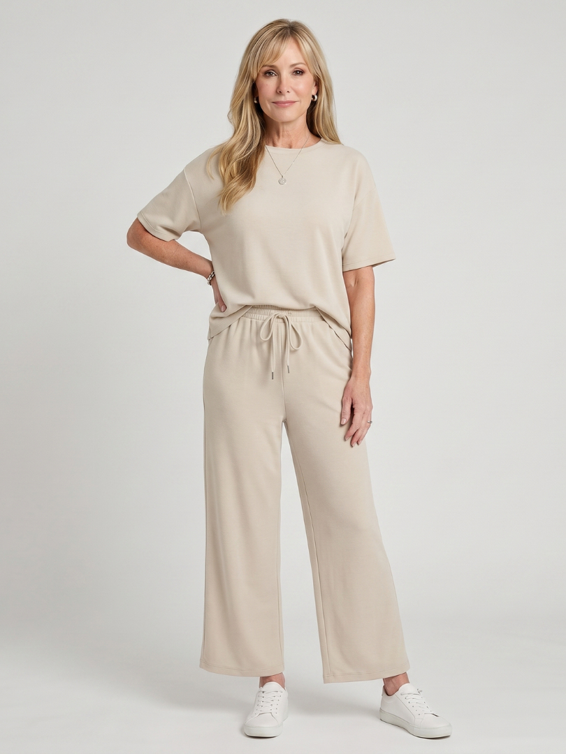 Women's Crew Neck Top & Straight Leg Pants Set – Co-ord | The Wihel | Huna