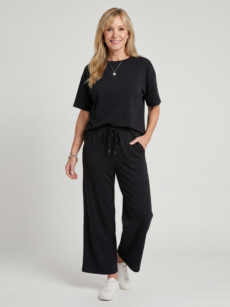 Women's Crew Neck Top & Straight Leg Pants Set – Co-ord | The Wihel | Huna
